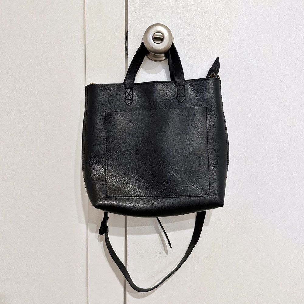 Madewell “Small Inset Zip Transport Crossbody” bag, black leather